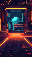 Wall Mural - A computer screen shows a planet and a star