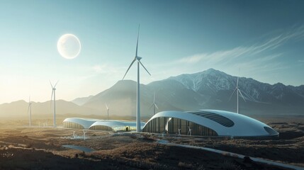 Renewable wind power in a scenic mountainous landscape