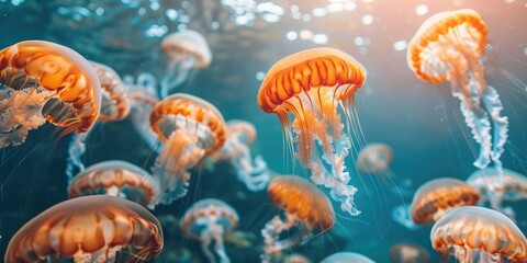 Sticker - Underwater World with Jellyfish in the Ocean