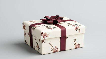 Canvas Print - A white box with a red bow on top and a floral pattern on the sides