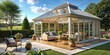 © Collection - Sunroom glazed roof gazebo on patio at farmhouse, rendering, sunroom, glazed roof, gazebo, patio, farmhouse, rendering