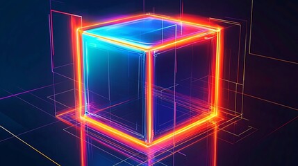 Wall Mural - abstract background with glowing cube