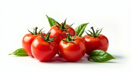 Wall Mural - A bunch of red tomatoes with green leaves on top