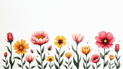 Wall Mural - A row of flowers with a white background