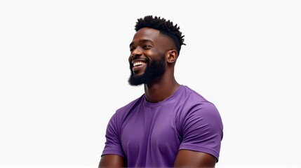 Canvas Print - A man with a beard and a purple shirt is smiling