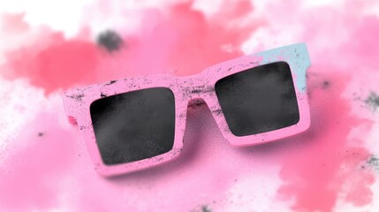 Vibrant pink sunglasses on colorful background reflecting summer vibes