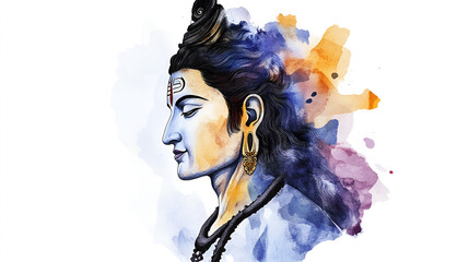 Watercolor Portrait of Lord Shiva, Hindu God, Spiritual Art, Indian Mythology, Divine