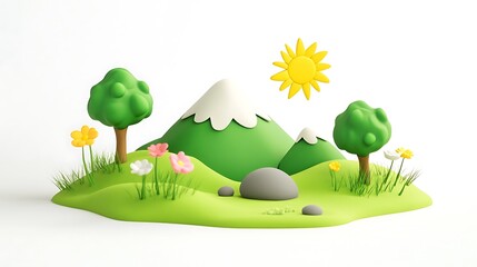 3d cartoon forest with mountain