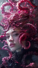 A woman with tentacles of an octopus growing from her head.