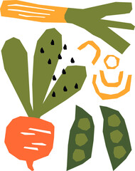 Wall Mural - Hand Drawn Carrot And Pea Vegetables Poster Pattern