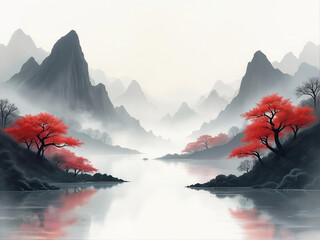 East Asian-Inspired Misty Landscape 2