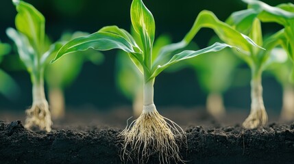 Wall Mural - A close up of a young plant with roots growing out, AI