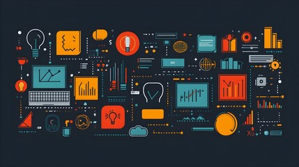 Wall Mural - flat design of a tech event poster with uniform iconography and typography