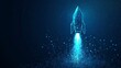 © Sea - Digital growth arrows up and abstract rocket launch on dark blue technology background. Glowing connected dots and lines. Boosting and Rapid growth concepts. Low poly wireframe vector illustration.