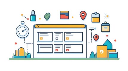 Wall Mural - a flat design of a conference schedule with icons for sessions and breaks