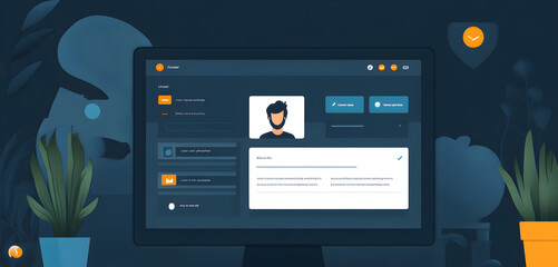 Wall Mural - a flat design of a user profile page with uniform iconography and button styles