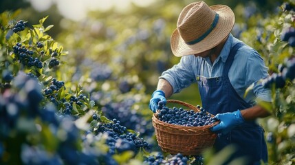 Wall Mural - Blueberry Picking Farmer