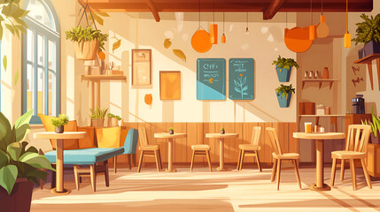 Wall Mural - Cozy Cafe with Sunny Ambiance: Perfect for a Relaxing Coffee Break