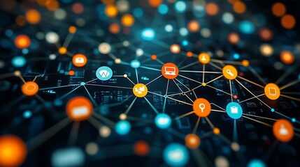 Wall Mural - an abstract digital network connections concept, visualizing global communication and data flow.