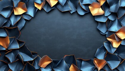 Wall Mural - Abstract Metallic Blue and Gold Petals Frame