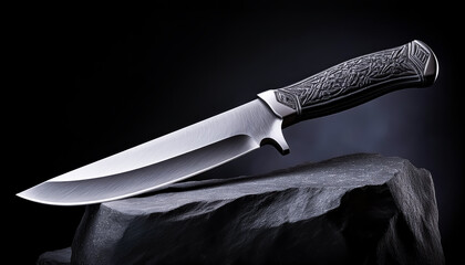 knife, metal, iron, cut, stone, rock, sharp, dangerous, illustration, design, black background