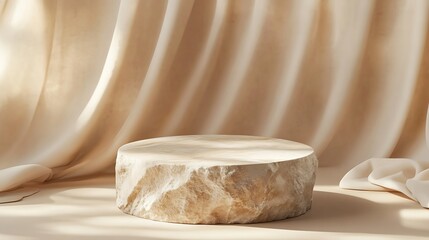 Aufkleber - Natural Rock stone pedestal Podium on beige background Template for mockup banner front view stand stage for natural skin care and cosmetic design concept : Generative AI