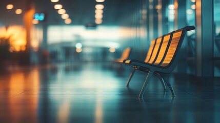 Aufkleber - empty airport terminal waiting area with chairs blured background : Generative AI