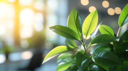 Aufkleber - Blur background of contemporary office with greenery and bright natural light Office interior photography Sustainable workplace environment concept Design for ecofriendly office spaces : Generative AI