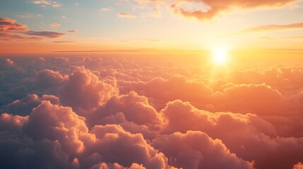 Fototapete - majestic morning colorful sunlight brush in air heavenly light reflected on fluffy clouds in golden time bright sun beams rays over panoramic view in summer gorgeous season freedom n p : Generative AI