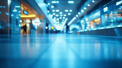 Leinwandbilder - Blurred background with bokeh light in empty airport due to coronavirus covid new normal rule shop store area runway escalator with travel passenger fly flight travel walking in hallwa : Generative AI