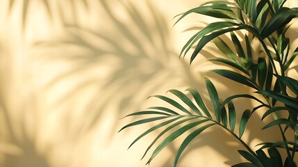 Wall Mural - Tropical leaf shadow blank background composition for product presentation The background is beige Studio Minimal showcase : Generative AI