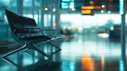 Poster - empty airport terminal waiting area with chairs : Generative AI