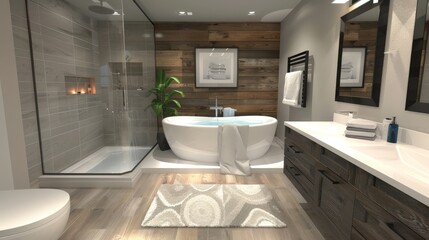 Wall Mural - A 3D model of a modern bathroom with sleek fixtures and a spa-like ambiance.