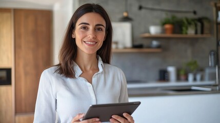 Wall Mural - Professional Woman Smiling at iPad