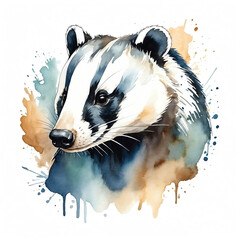 Canvas Print - Badger head watercolor art style logo on plain white background