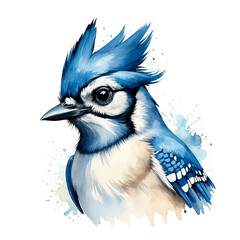 Blue Jay head watercolor art style logo on plain white background