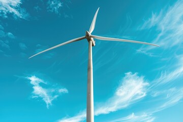 Wall Mural - Dynamic angle of wind turbine against sky, green energy promotion