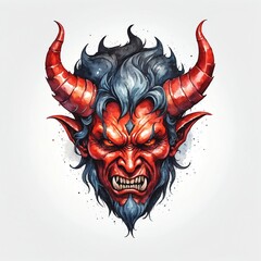 Wall Mural - devil head watercolor art style logo on plain white background