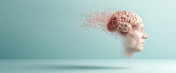 Wall Mural - A brain is shown in a blurry form with red splatters