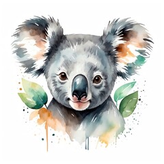 Canvas Print - Koala head watercolor art style logo on plain white background