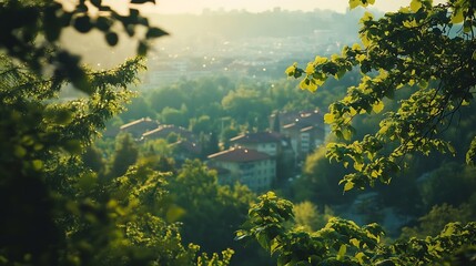 Poster - Nice green forest landscape in the city : Generative AI
