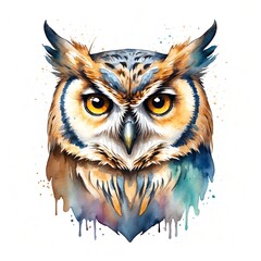 Poster - Owl head watercolor art style logo on plain white background