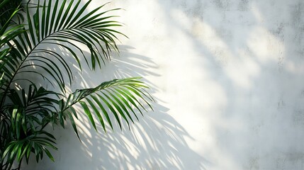 Aufkleber - Coconut leaf shade on white cement wall background blank white concrete wall texture background : Generative AI