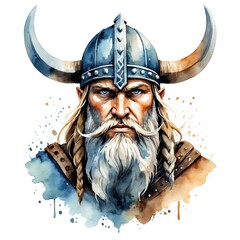 viking head watercolor art style logo on plain white background