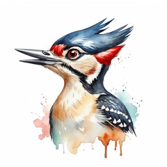 Sticker - Woodpecker head watercolor art style logo on plain white background