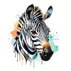 Sticker - Zebra head watercolor art style logo on plain white background