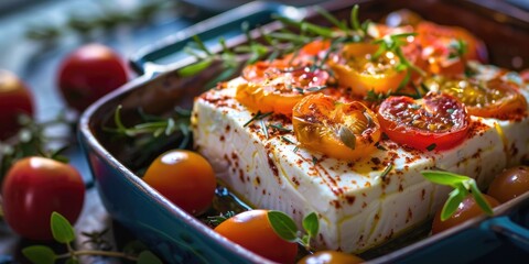 Wall Mural - Oven-Roasted Cheese with Tomatoes and Seasonings Recipe