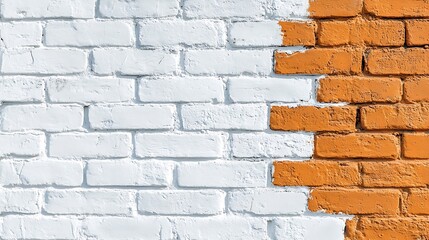 Poster - A white brick and orange brick wall A white painted old brick wall background : Generative AI