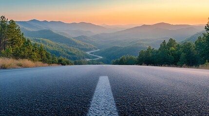 Poster - Asphalt highway road and mountain natural scenery at sunrise panoramic view : Generative AI
