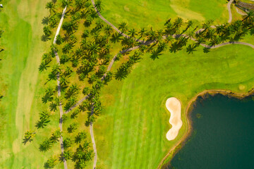 Aerial view drone shot of beautiful golf field High angle view